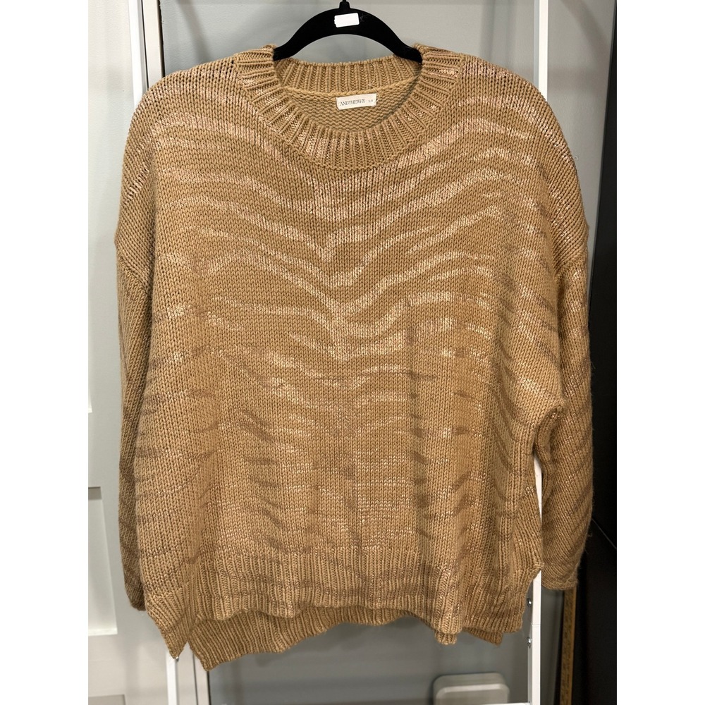 ANDTHEWHY Metallic Zebra Print Oversized Sweater Tan Rose Gold S/M Festival Boho